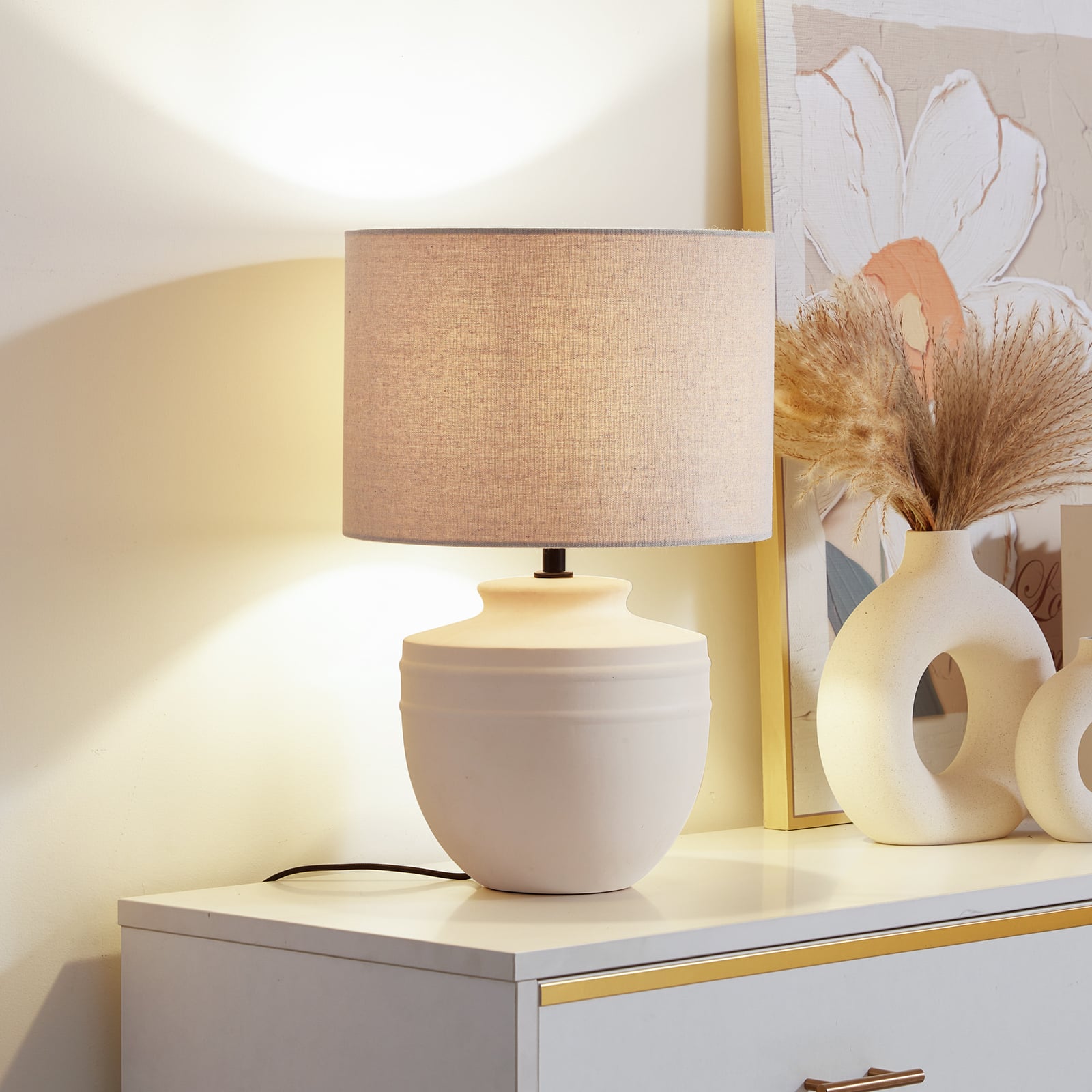 [gebraucht] B-ware Lindby Tischleuchte Lampe Thalassia Led Tischlampe Leuchte Beige Ø30cm 45,5cm