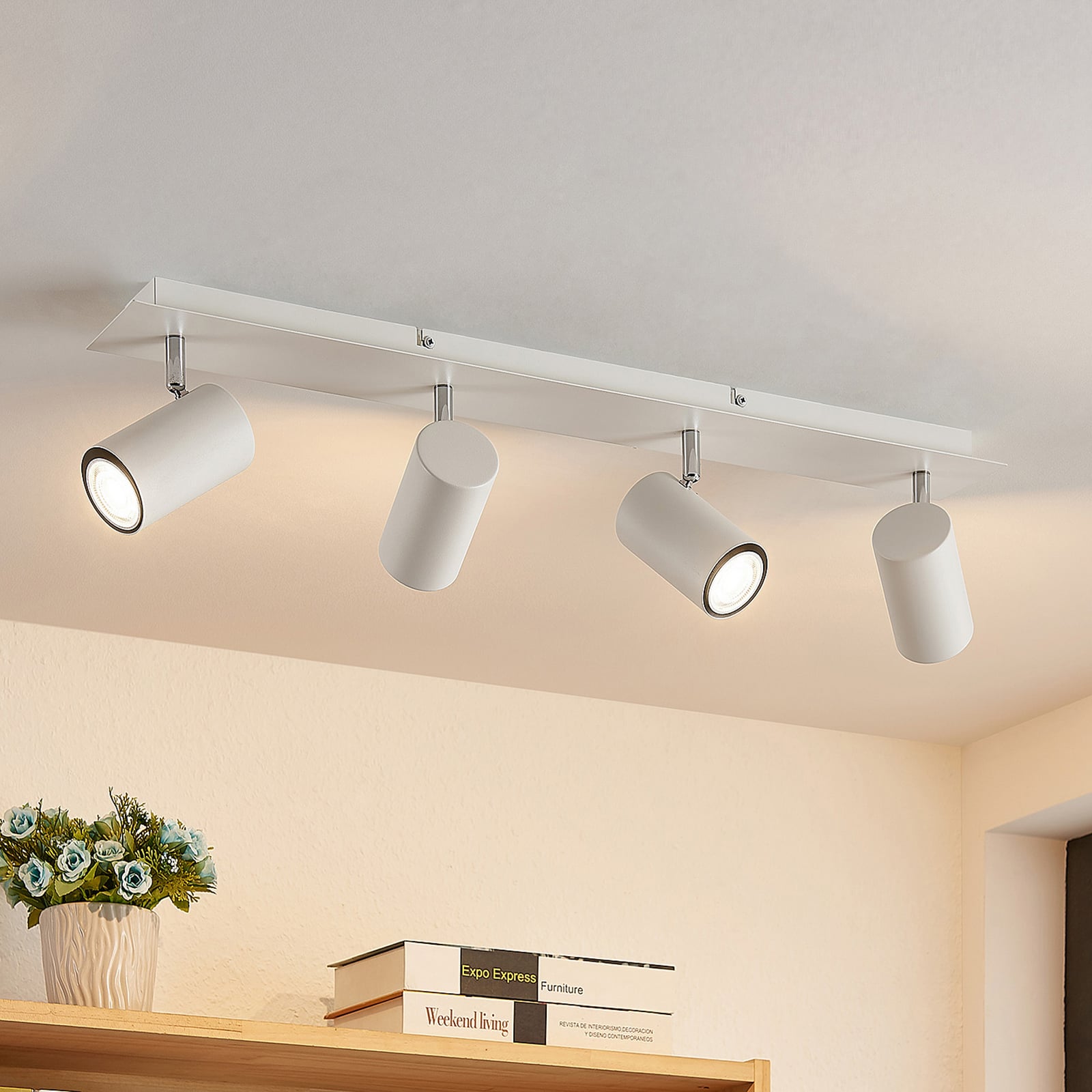 [gebraucht] B-ware Lindby Deckenstrahler Joffrey Led Strahler 4-flg Dimmbar Weiß 70cm Aluminium