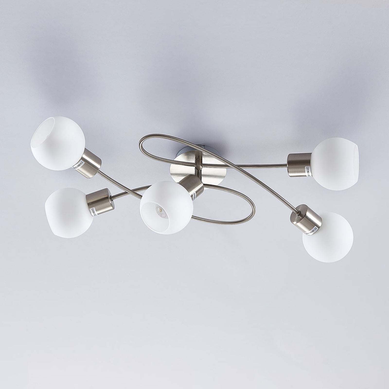 [gebraucht] B-ware Lindby Deckenleuchte Deckenlampe Elaina Opalglas Nickel Glas Lichtspender E14