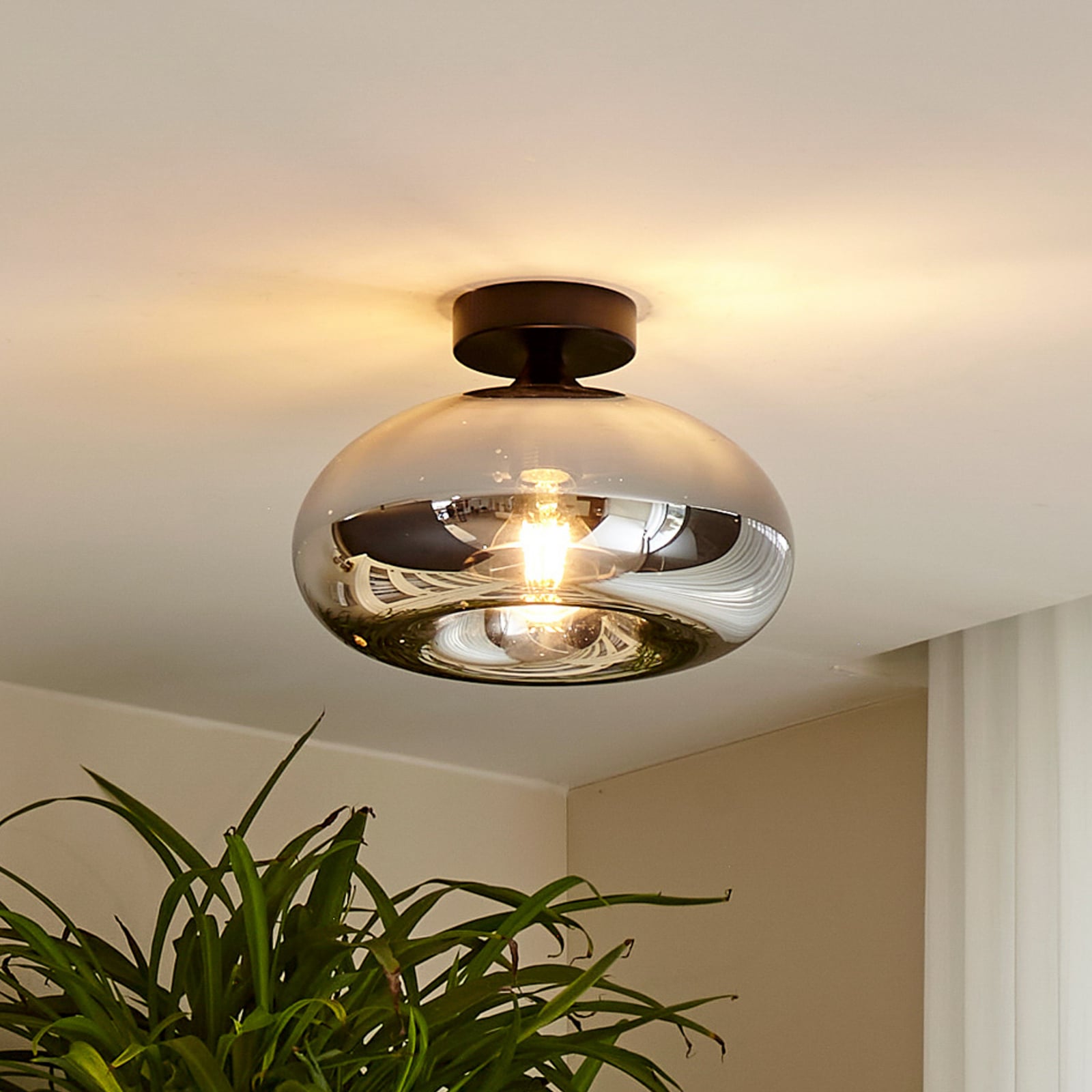 [neuwertig] B-ware Lindby Deckenleuchte Zehra Led Lampe Leuchte Dimmbar Schwarz Rauchgrau Ø28cm