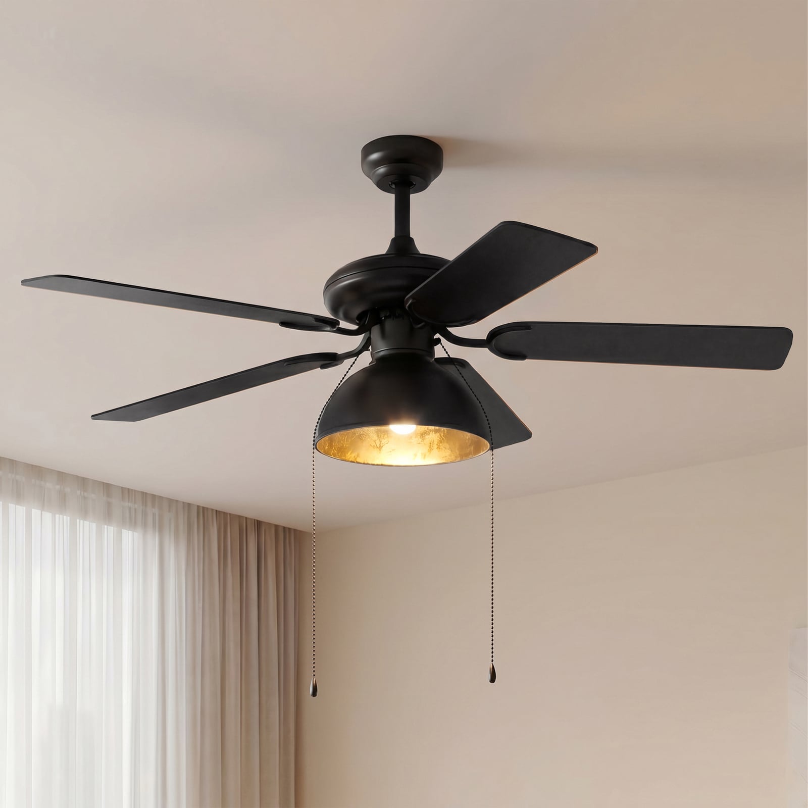 [gebraucht] B-ware Lucande Deckenventilator Shamoian Schwarz-gold Ø132cm Leise Mit Beleuchtung 25m²