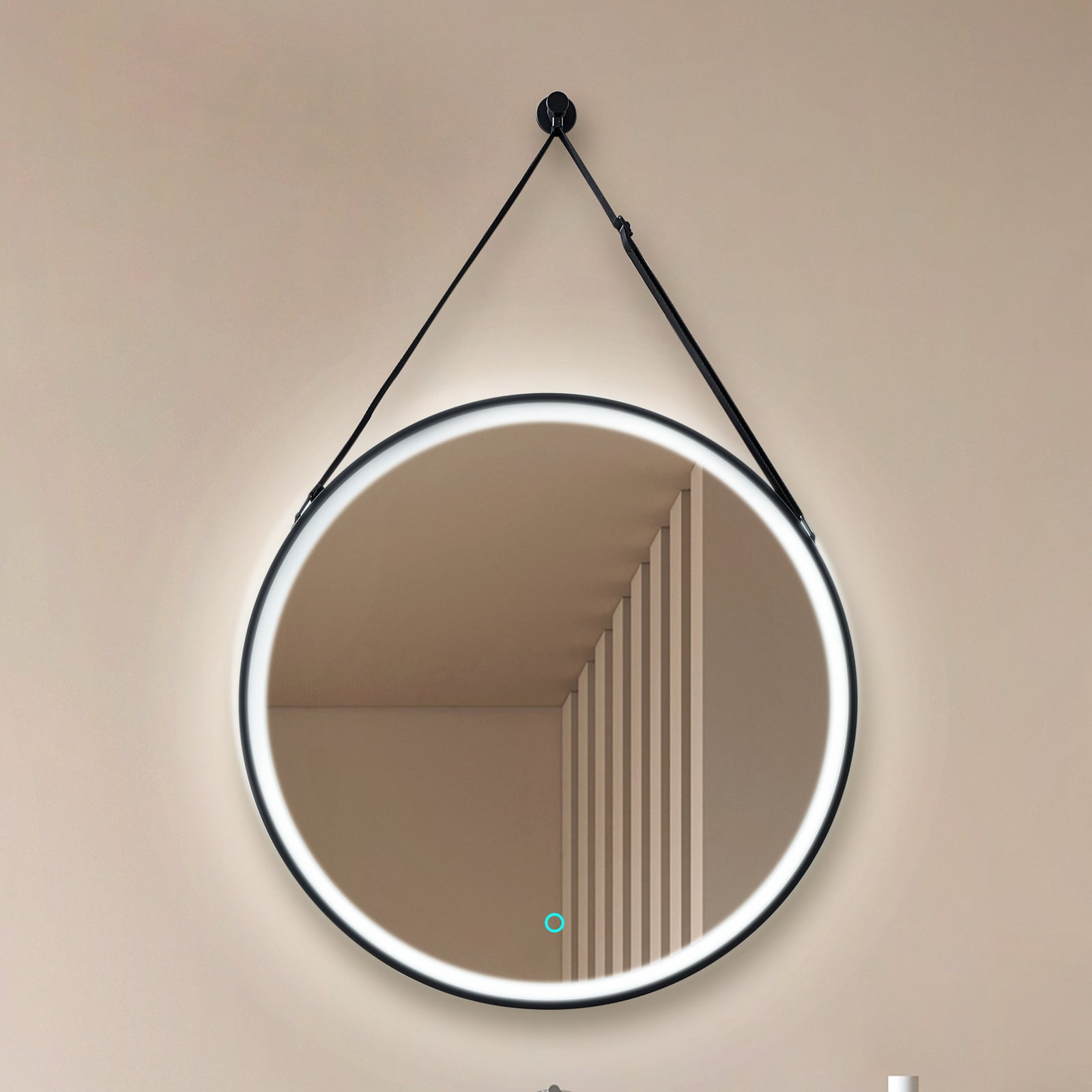 [gebraucht] B-ware Lucande Led-spiegel Lelin Ø 60 Cm Schwarz Aluminium Cct 1970 Lm Ip44
