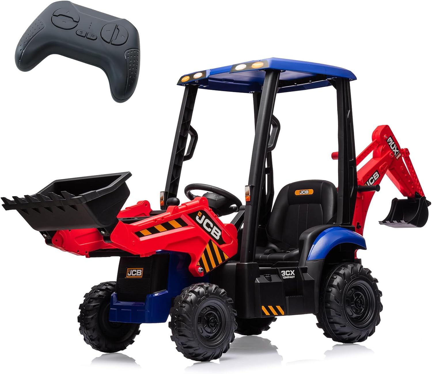 Elektrischer Kinderbagger 4-in-1, Mechanischer Schaufel, Verstellbarem Arm & Fernsteuerung, 2–4 Km/h, Ab 3 Jahren, Blau