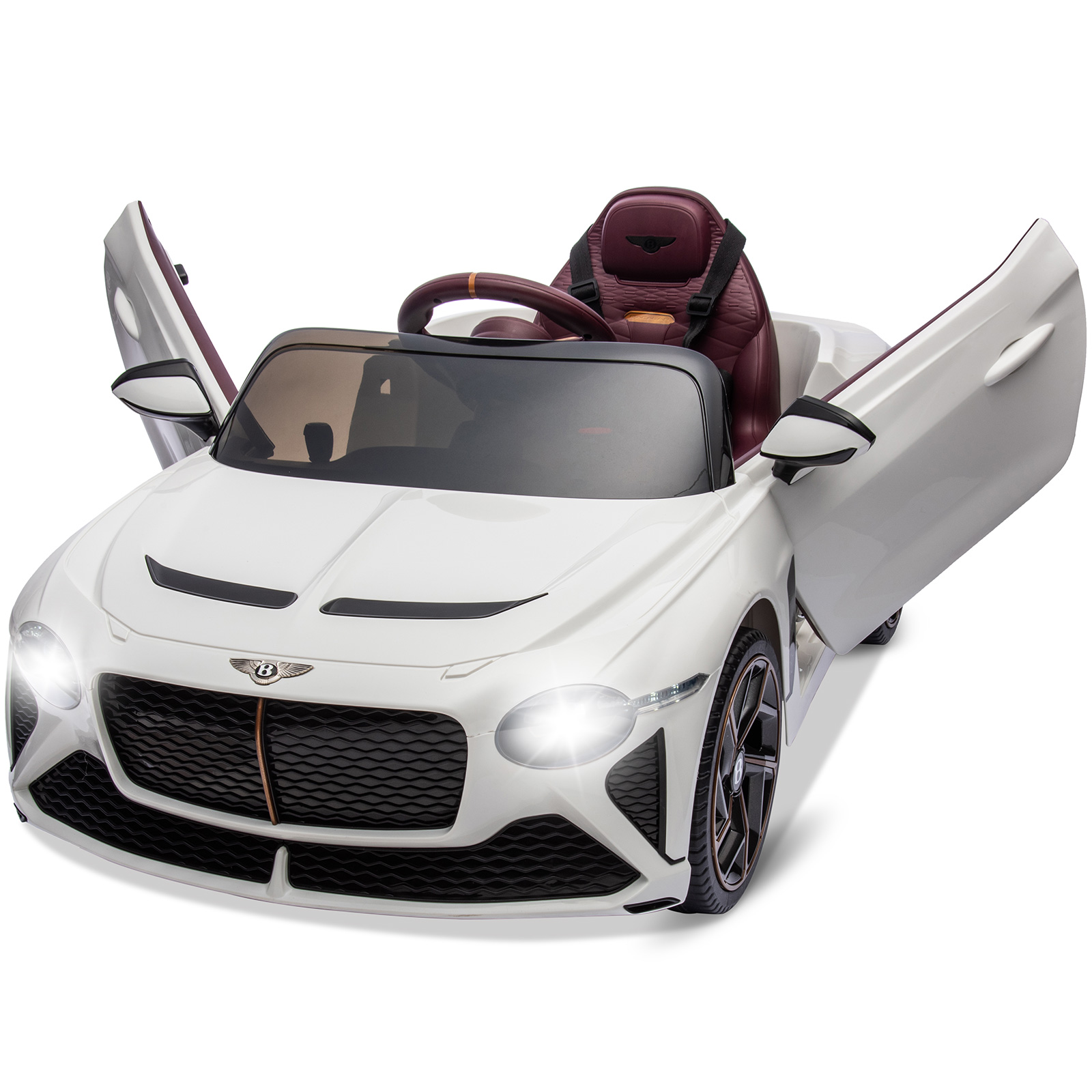 Bentley Lizenziertes Kinder-elektroauto, Fernbedienung, 12v, 2 Motoren, Led, Musik, Hupe, Federung & 3 Geschwindigkeiten, Weiß