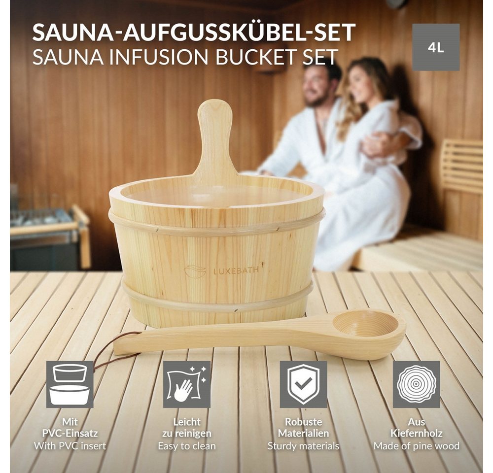 Luxebath Sauna Zubehör Set, Holzeimer Und Saunakelle, Saunaset Als Geschenk Bild 4