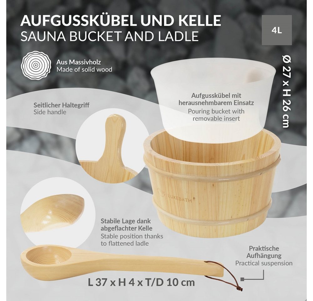 Luxebath Sauna Zubehör Set, Holzeimer Und Saunakelle, Saunaset Als Geschenk Bild 5