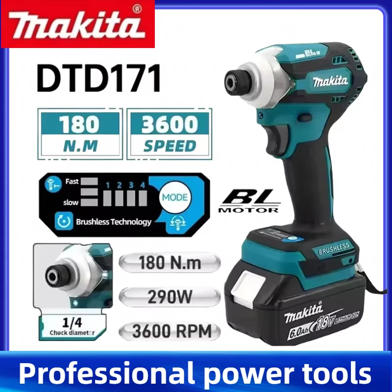 Makita Dtd171 Avvitatore Ad Impulsi 18v 1/4" Brushless Led - Con Batteria E Caricatore