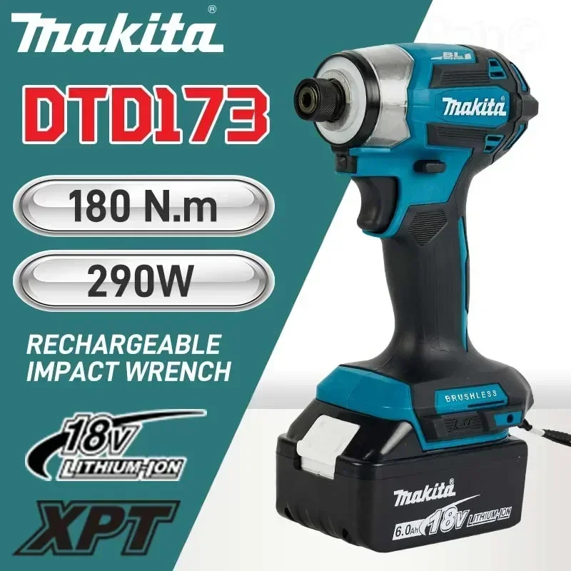 Makita Dtd173 Avvitatore Ad Impulsi 18v 1/4" 180 Nm Brushless - Con Batteria E Caricabatterie