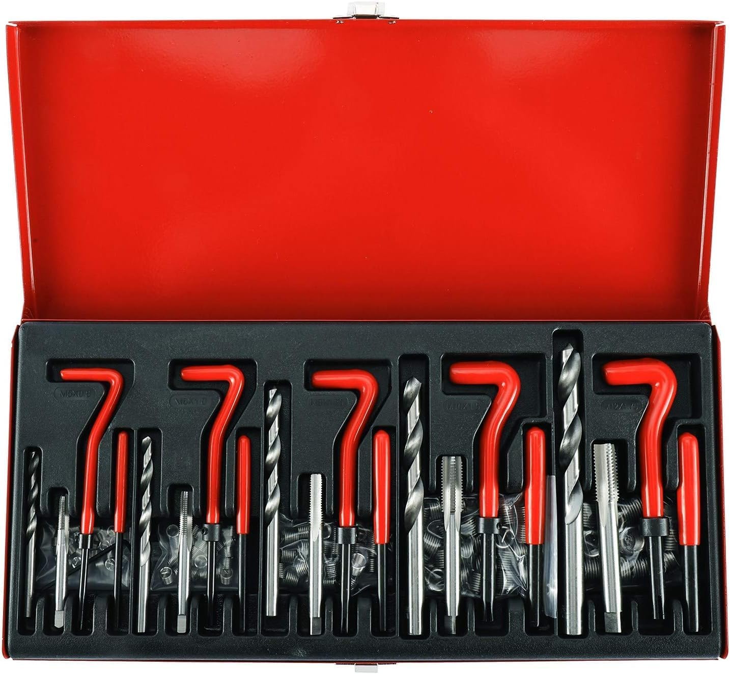 131-teiliges Gewindereparaturset – Edelstahl Und Hss – Gewindeeinsätze M5 Bis M12 – Für Motoren Und Allgemeine Mechanik – Rote Box