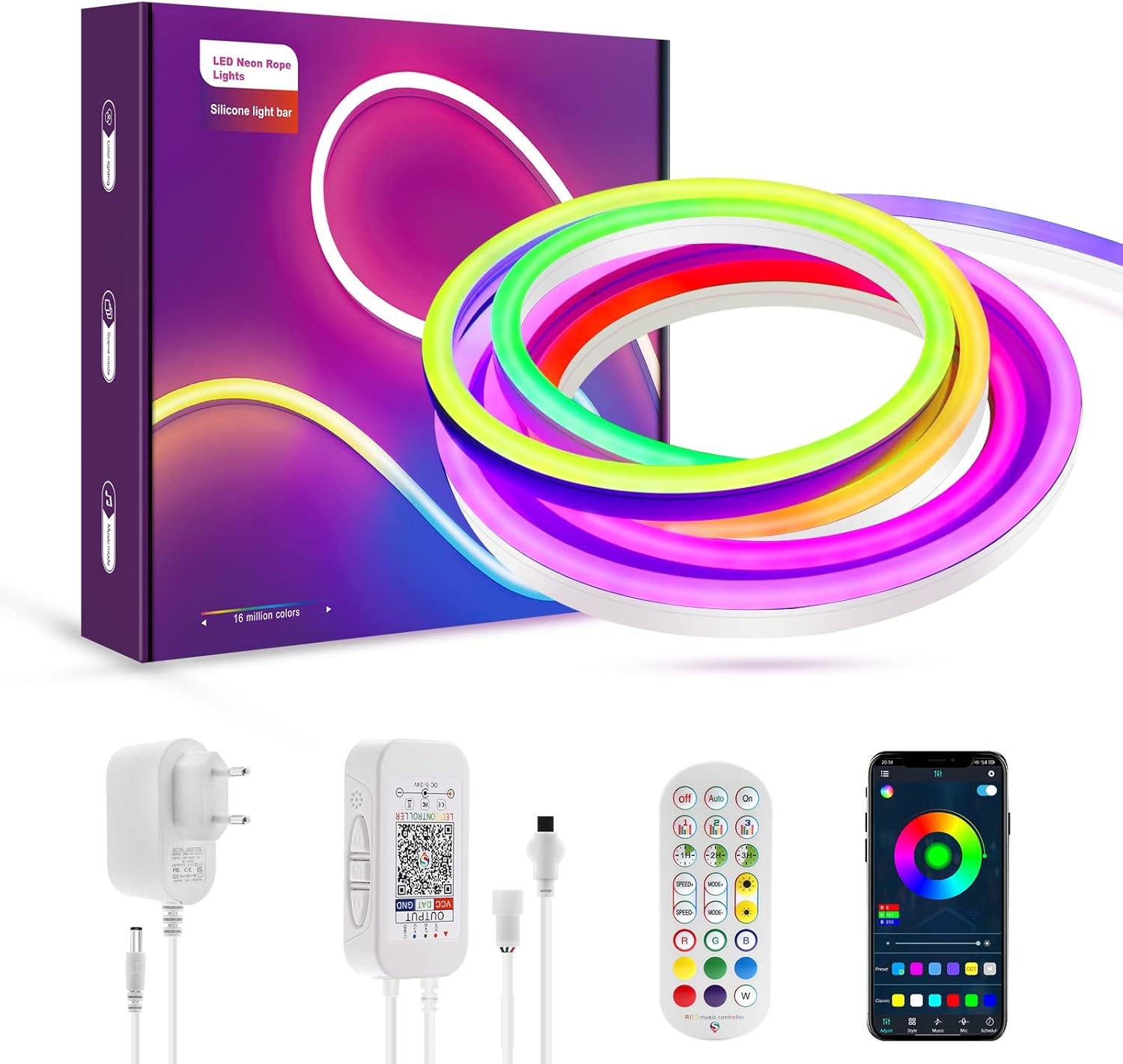 2 M Neon-led-streifen – 1 Stück – Flexibles Silikon Rgbic – Bluetooth- Und Musiksteuerung – Innen- Und Außendekoration – Ip67 Wasserdicht