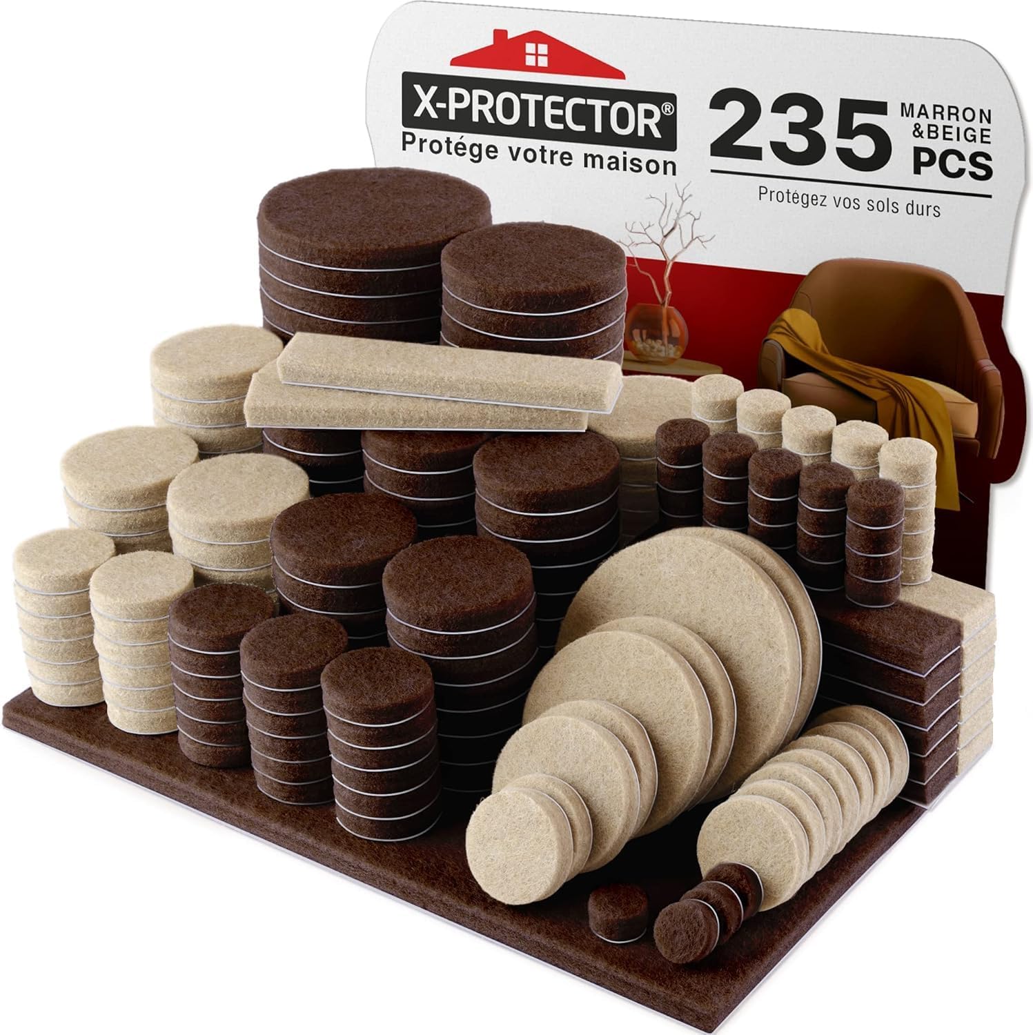235 Selbstklebende Filzgleiter – Set In Braun Und Beige – Parkettbodenschutz – Für Stühle Und Möbel – 11 Verschiedene Größen