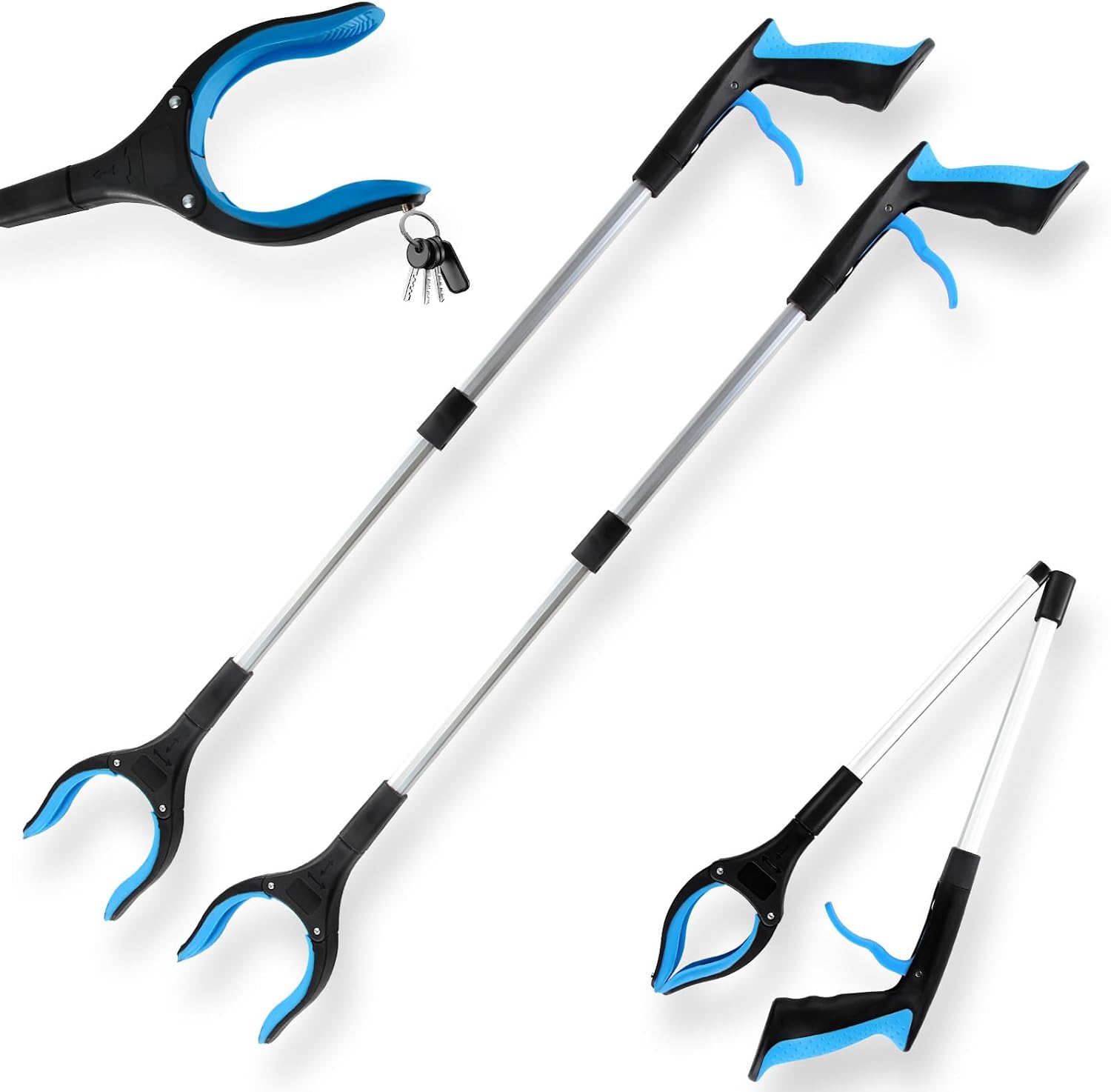 2er-set Teleskopgreifer – 82 Cm – Leichtes Aluminium – 360° Drehbarer Kopf Und Magnet – Garten Und Haushalt – Blau