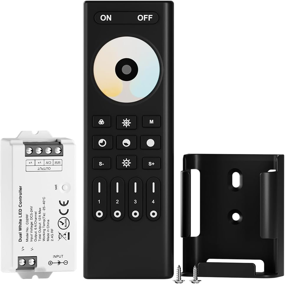 4-zonen-cct-led-controller-set – 1 Funkfernbedienung – 2,4-ghz-funk – 1–100 % Dimmbar – Für Led-streifen Im Innenbereich – Dc 5 V/12 V/24 V