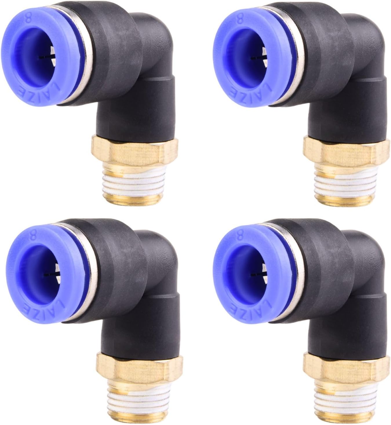 90°-winkelstücke – 4er-pack – Messing Und Kunststoff – 8-mm-schnellanschluss – Für Druckluft – 1/8"-pt-gewinde