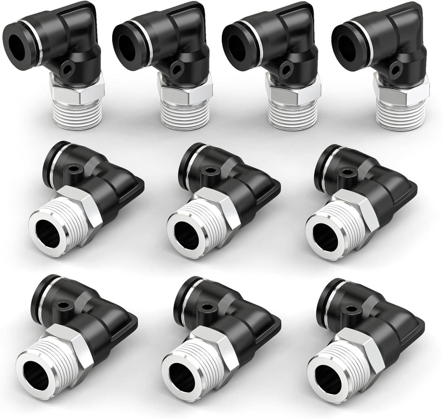 90°-winkelverschraubungen (außengewinde) – 10er-pack – Kupfer Und Schwarzer Kunststoff – 4 Mm Bsp 1/8 Schnellanschluss – Industrielle Pneumatiksysteme