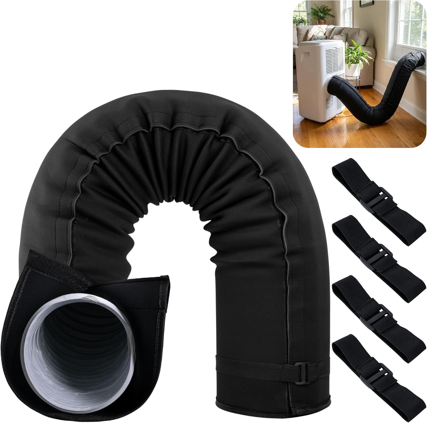Isolierhülle Für Klimaanlagenschlauch – 150 X 50 Cm – Für Durchmesser Von 12,7 Und 15 Cm – Schwarz – Waschbar