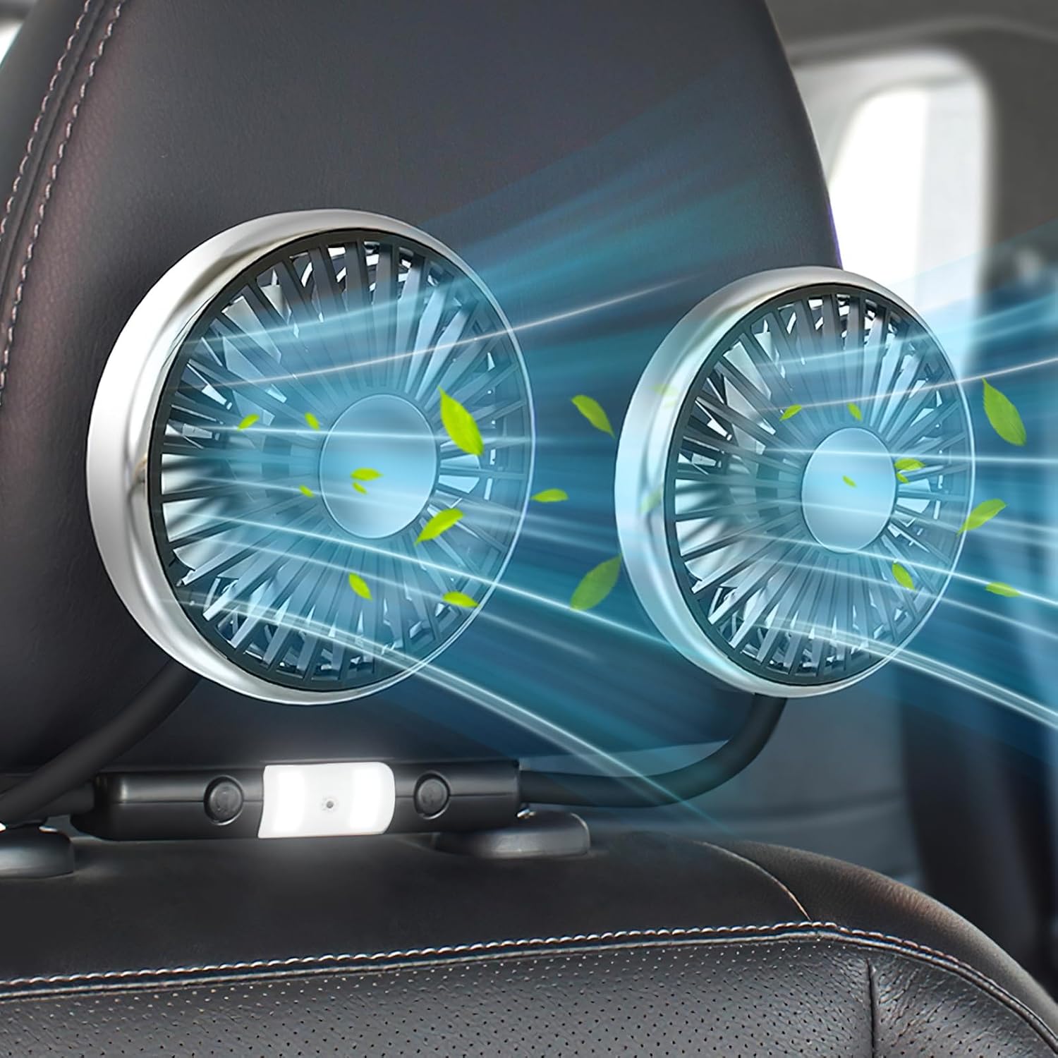 Doppelventilator Fürs Auto – 2 Stück – Silikon – 360°-drehung – Rücksitz, Suv, Wohnmobil – Schwarz