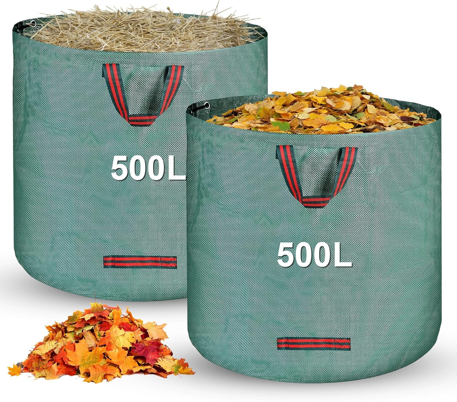 Gartenabfallsäcke – 2 X 500 L – Polypropylen – Faltbar Und Wiederverwendbar – Für Laub Und Unkraut – Grün