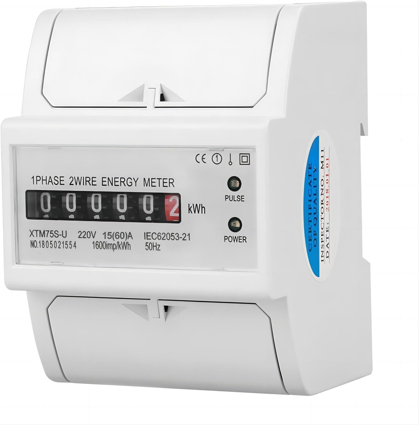 Einphasiger 220-v-energiezähler – 1 Stück – Digitales Lcd-display – 35-mm-din-schiene – 4-polig, 15 (60) A