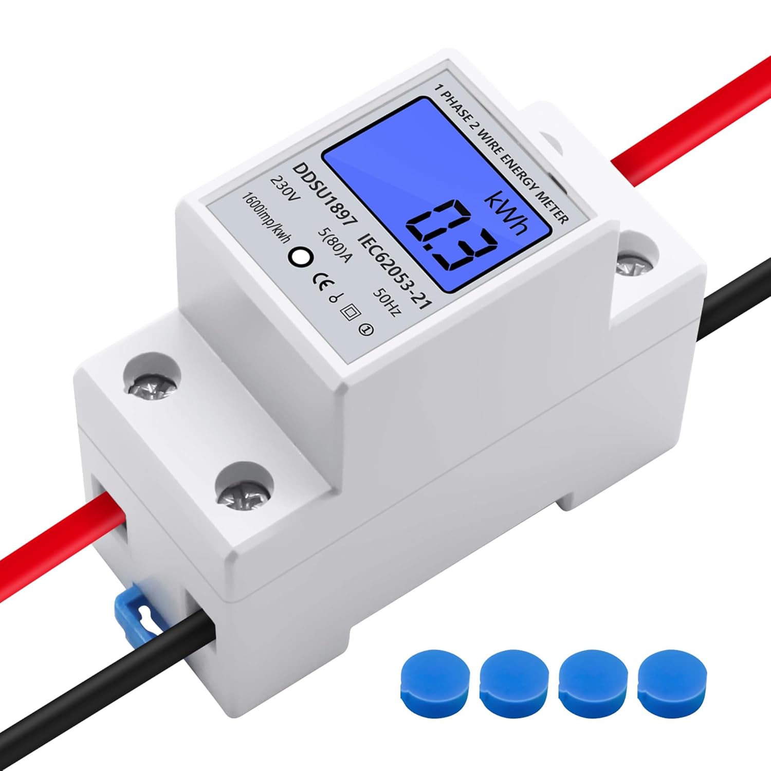 Einphasen-stromzähler – 1 Stück – Hintergrundbeleuchtetes Lcd-display – Messung Von Kwh, Spannung Und Stromstärke – 35-mm-din-schiene – 230 V, 5 (80) A