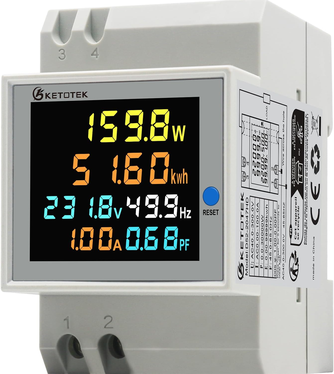 Einphasen-stromzähler – 1 Stück – Flammhemmendes Abs – Misst 6 Parameter – Industrielle Din-schienenmontage – Ac 40–300 V, 100 A