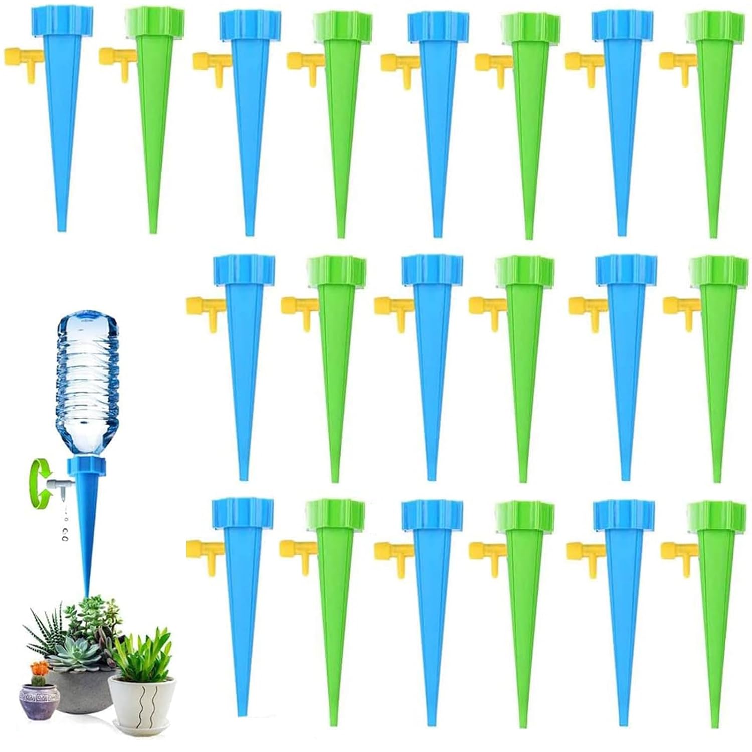 Tropfbewässerungsset – 20-teilig – Pp-kunststoff – Einstellbare Durchflussrate – Für Zimmer- Und Gartenpflanzen – Grün Und Blau