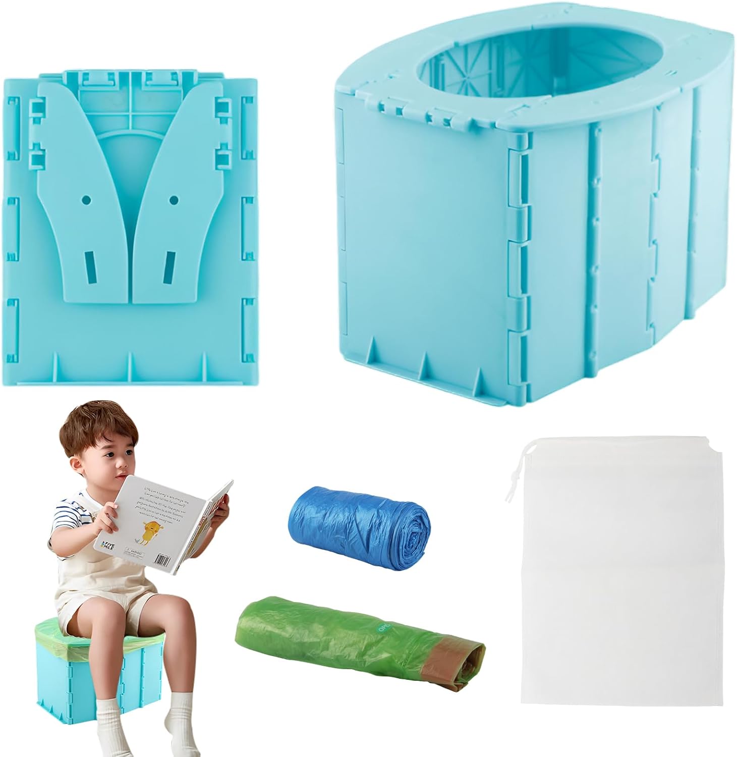 Faltbares Kinder-töpfchen – 1 Stück – Abs-kunststoff – Tragbare Toilette Für Reisen, Camping, Auto Und Outdoor-aktivitäten – Blau