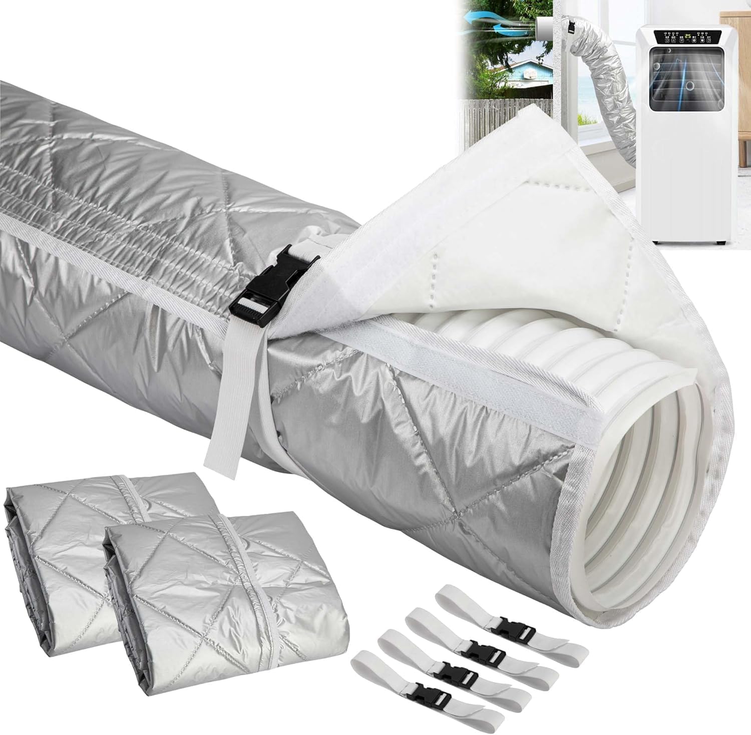 Isolierhülle Für Klimaanlagenschläuche – 2er-pack – Gesteppt – Wärmeschutz – Für Tragbare Klimaanlagen – 150 X 58 Cm