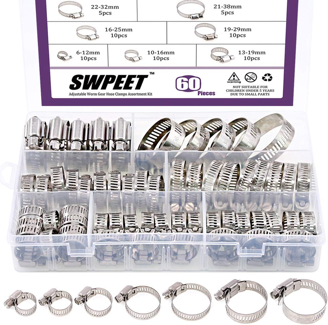 Schlauchschellen-set – 60-teilig – Edelstahl 304 – Verstellbar 6–38 Mm – Sanitär- Und Kfz-zubehör