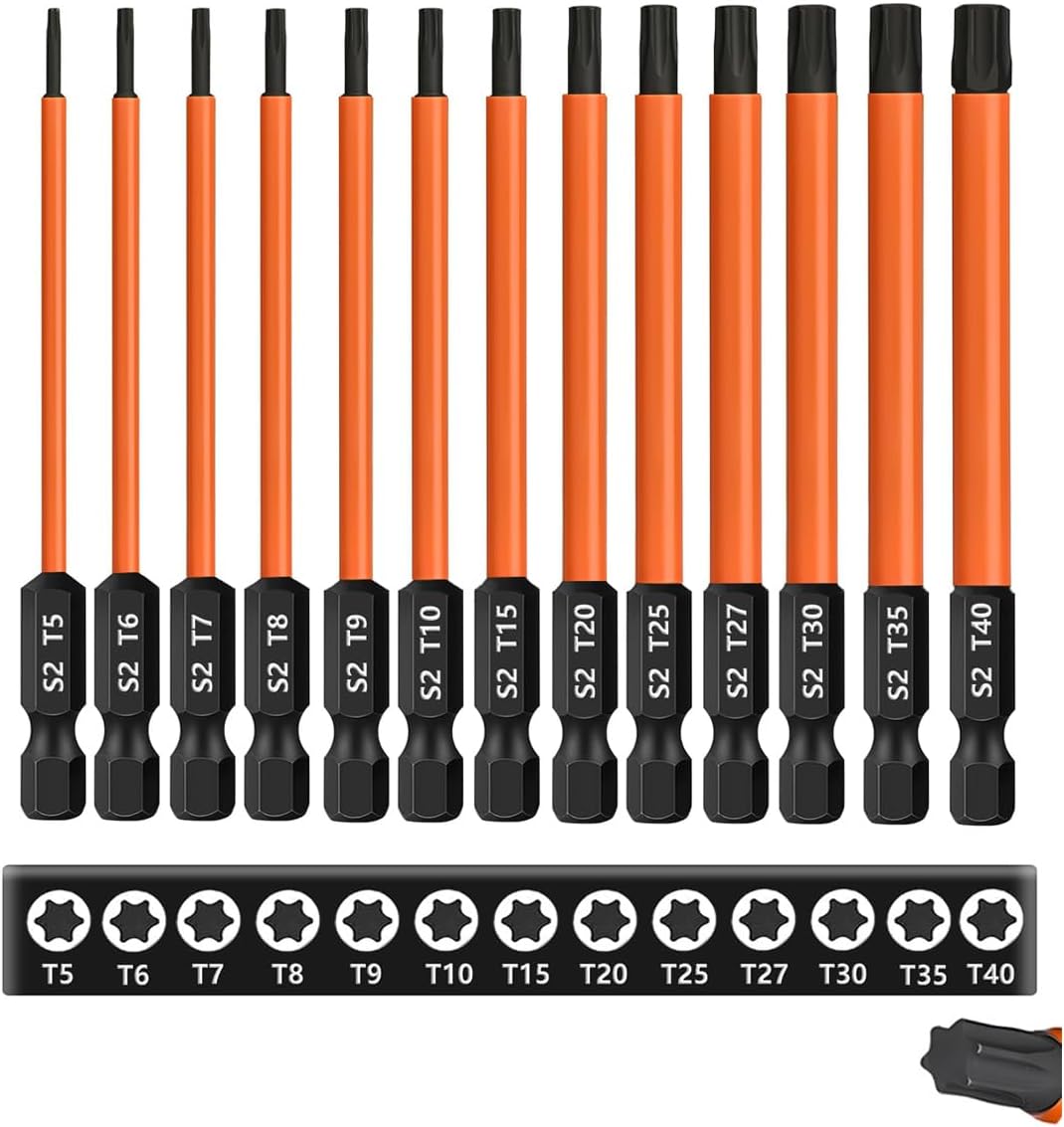 Langes Torx-bit-set – 13-teilig – S2-stahl – 100 Mm Schaft – Magnetisch – T5 Bis T40