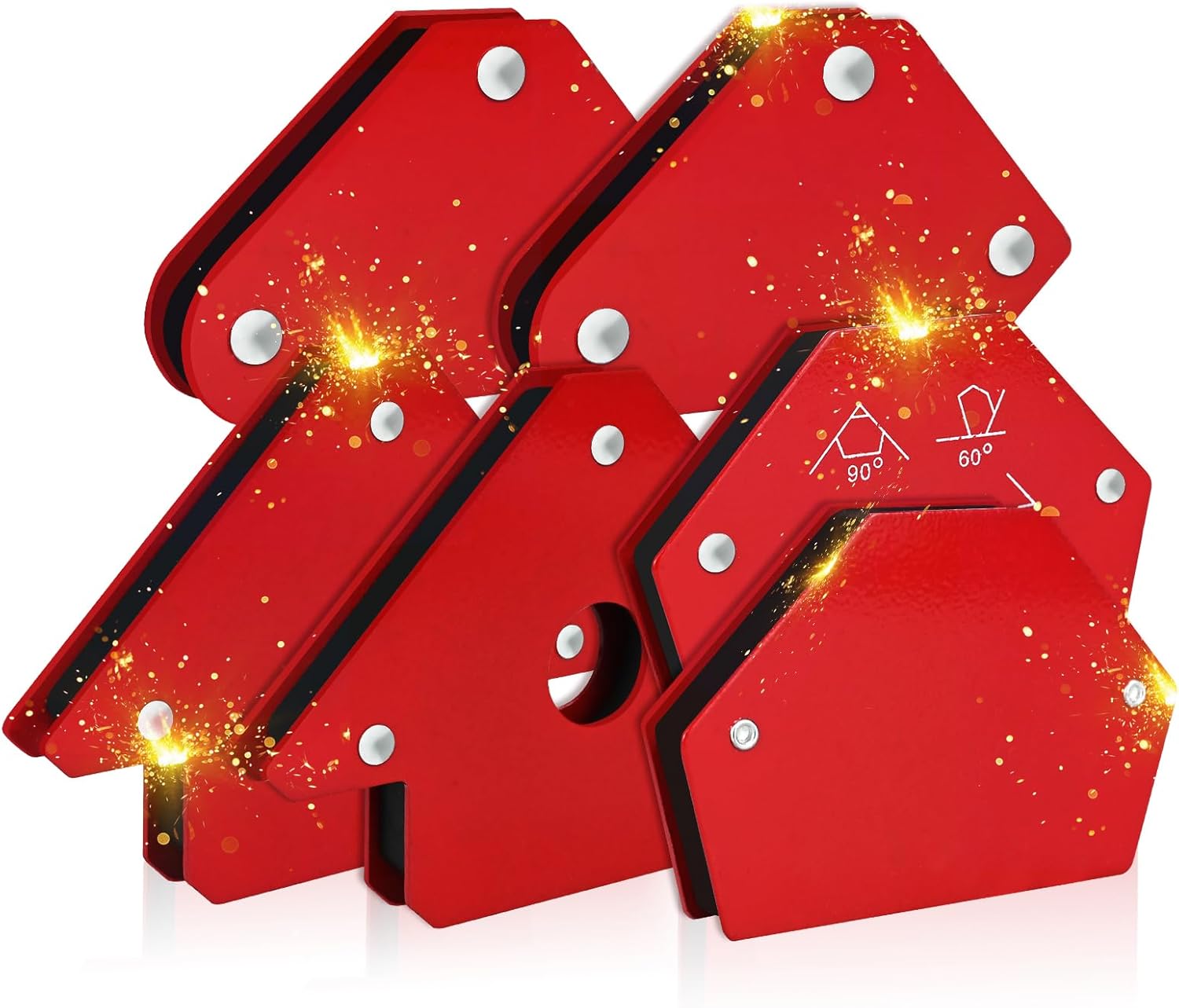 Magnetpositionierer – 6 Stück – Verzinkter Stahl – Mehrwinkel 30° Bis 135° – Schweißen Und Montieren – Rot