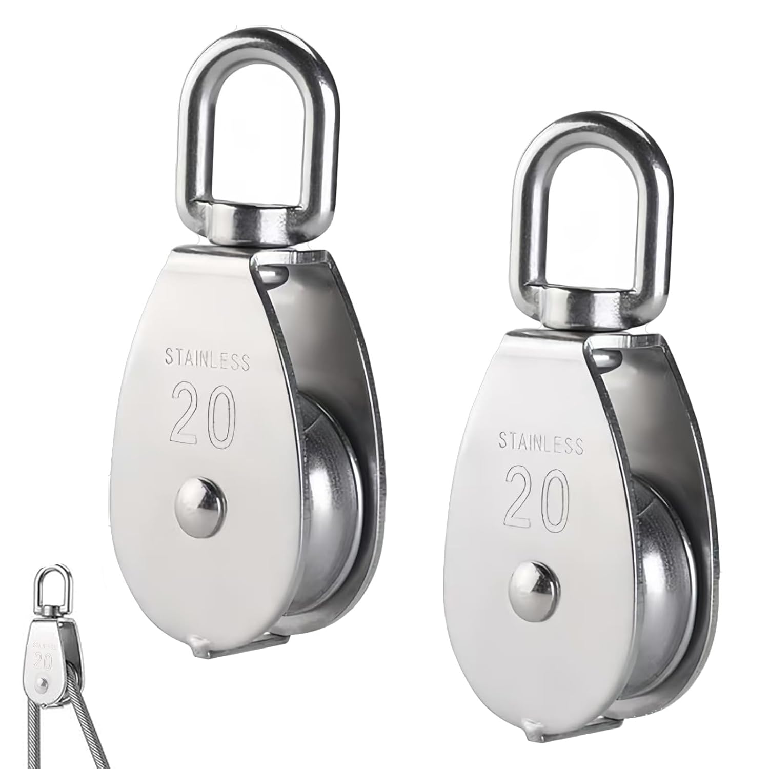 Einzelrolle – 2er-pack – Edelstahl 304 – Tragkraft 75 Kg – Für Den Innen- Und Außenbereich – 20 Mm
