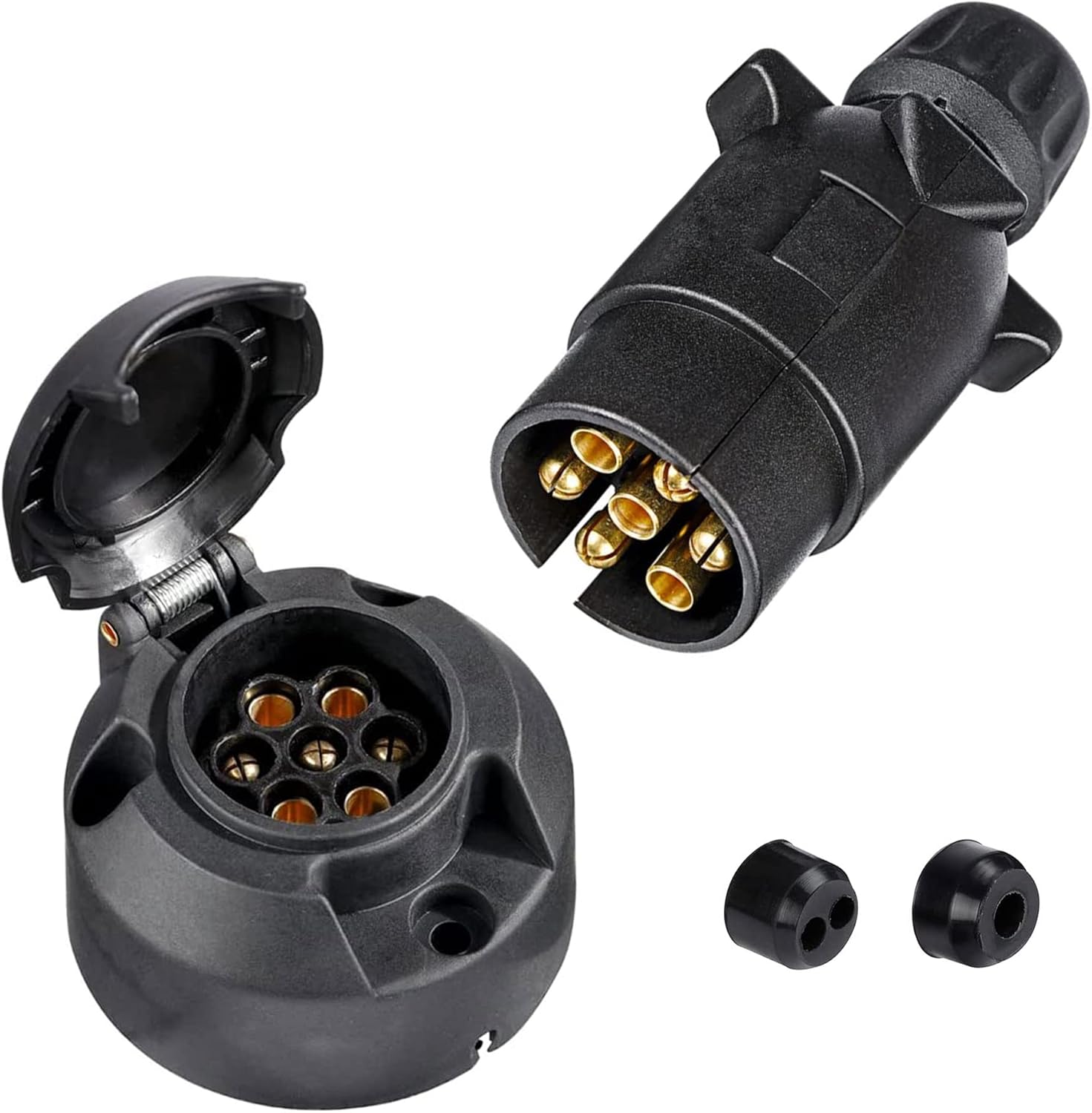 7-polige Anhängersteckdose – 2er-pack – Nylon Und Kupfer – Wasserdicht, 12 V – Für Auto, Wohnwagen, Fahrradträger – Iso 1724