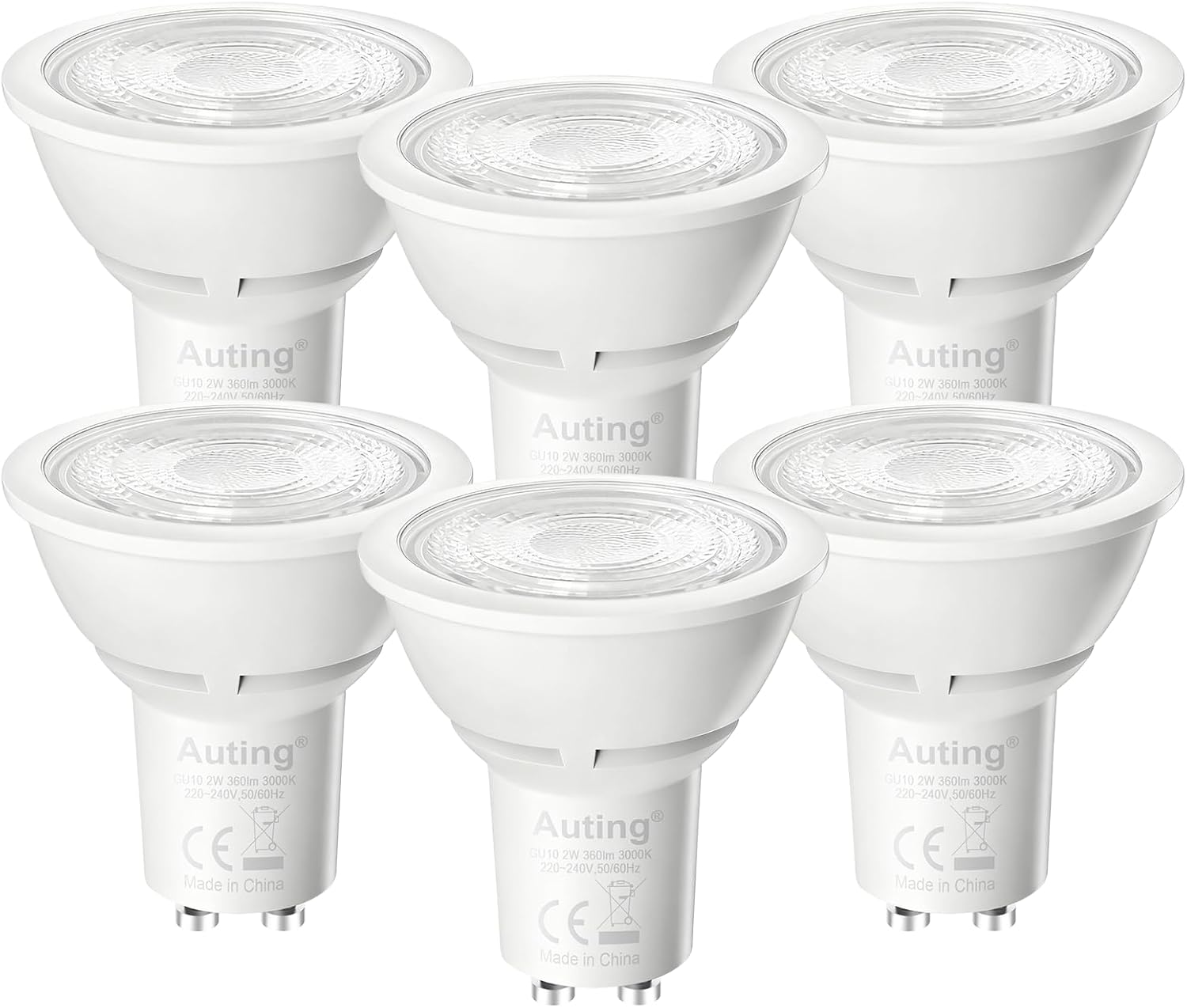 Gu10 Led-lampe – 6er-pack – 2 W Warmweiß 3000 K – 360 Lm 38° Abstrahlwinkel – Für Einbaustrahler
