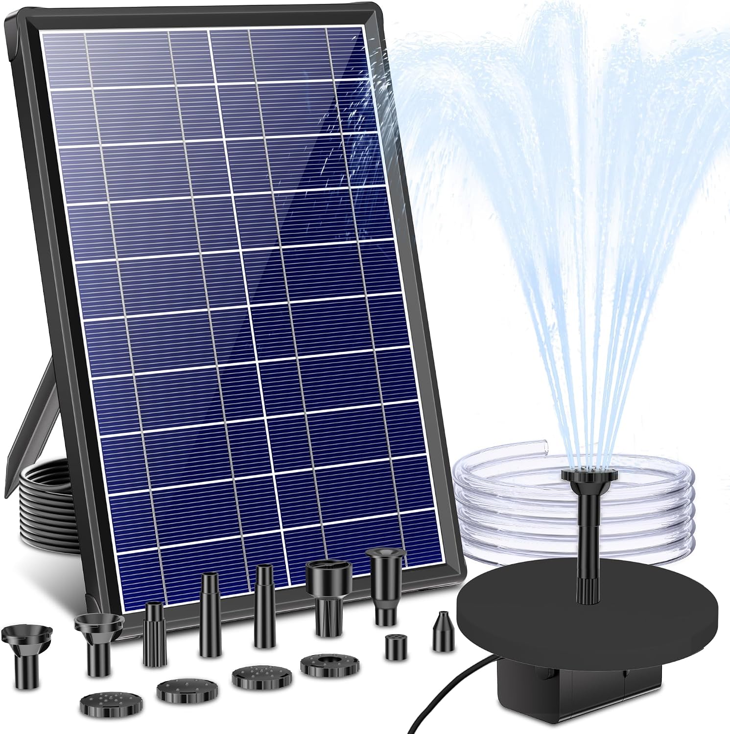 Solarbrunnen – 1 Stück – Glas Und Kunststoff – 7,5-w-pumpe Mit 12 Düsen – Für Teich Und Garten