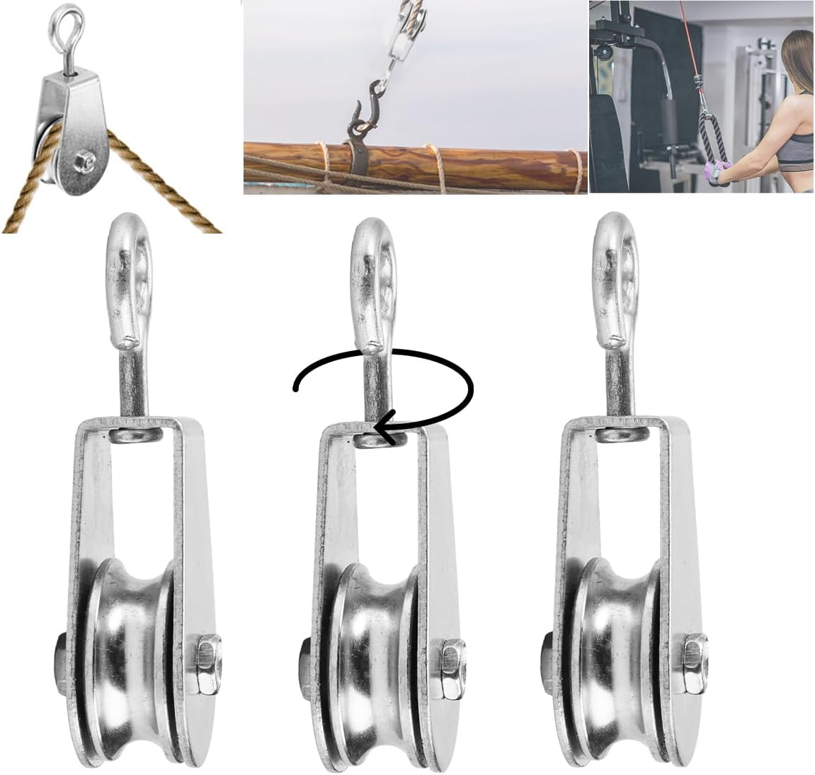 Seilrolle – 3-teilig – Edelstahl – Tragkraft 30 Kg – 11 Mm Seil – Fitness Und Heimwerken
