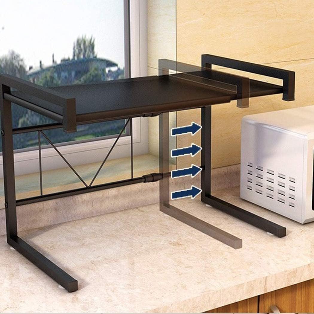 2-stufiges Mikrowellenregal – Ausziehbar Von 40 Bis 65 Cm – Schwarzer Kohlenstoffstahl – Tragkraft 25 Kg – Küche/garage