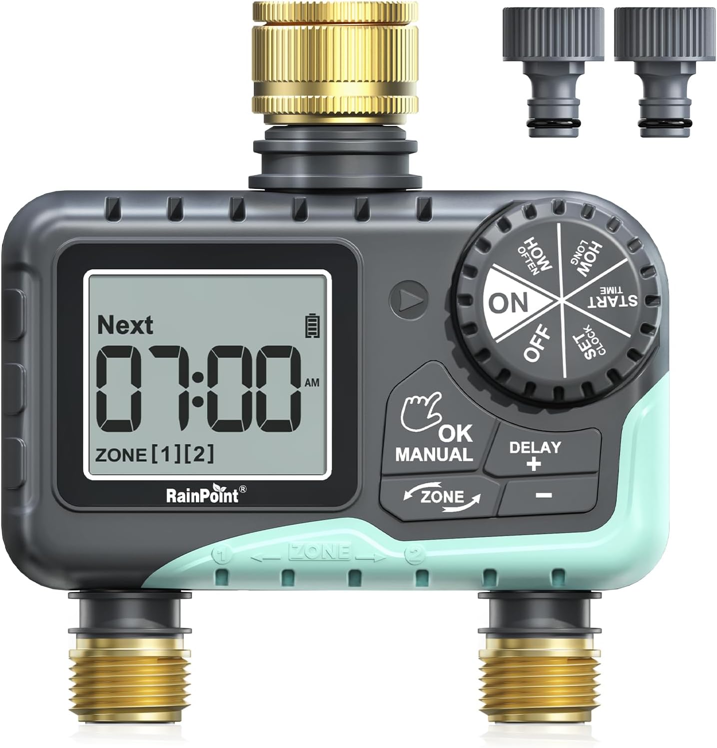 2-wege-bewässerungstimer – Messing – Ip65 Wasserdicht – Zwei Autonome Zonen – Garten/rasen