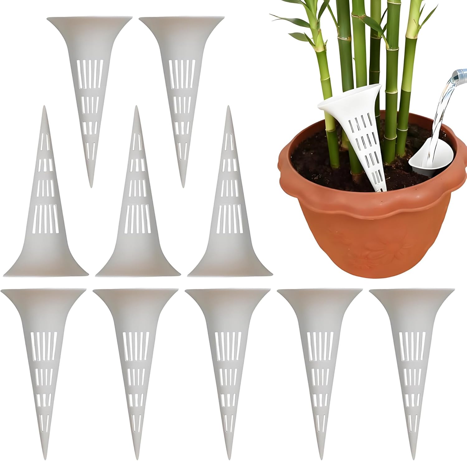 Bewässerungsstäbe - 10 Stück - Weißer Kunststoff - Tiefenwurzelbewässerung - Garten- Und Topfpflanzen