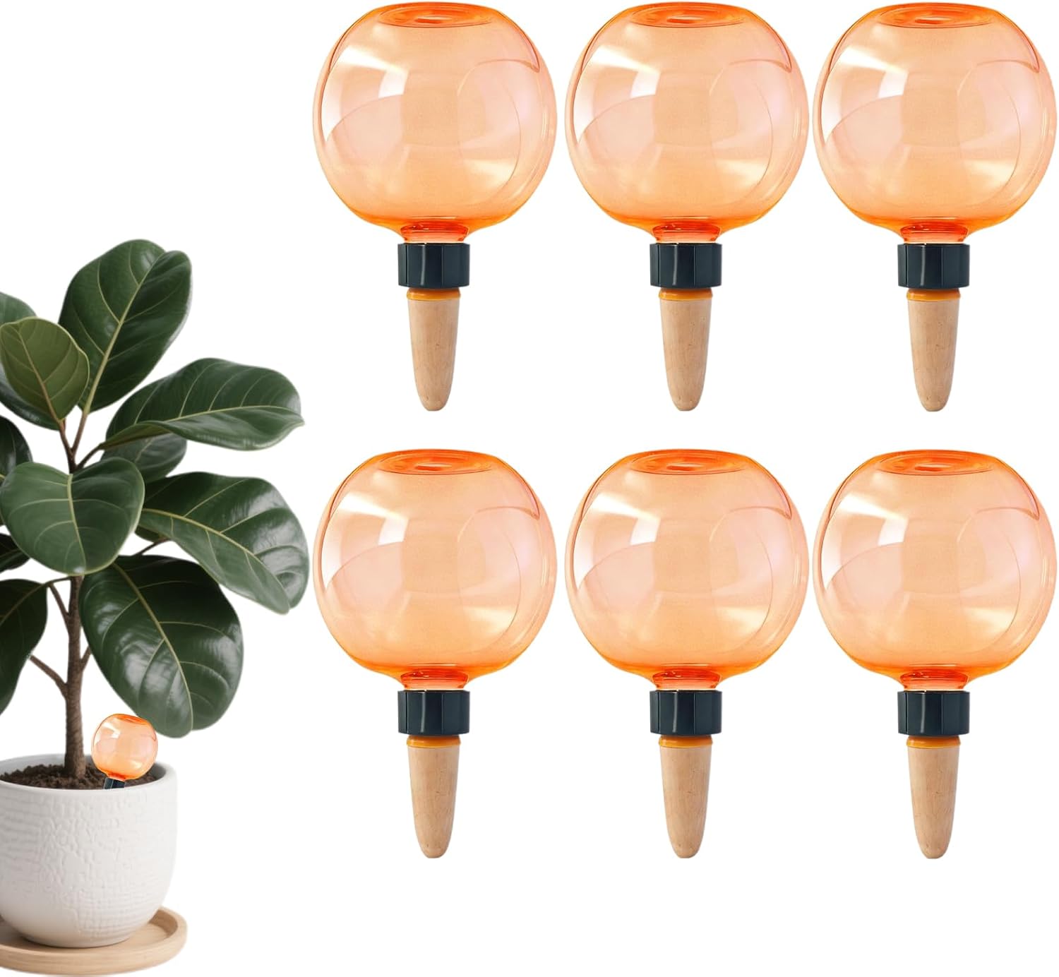 Bewässerungskugeln – 6er-set – Keramik Und Polypropylen – Selbstbewässernd, 500 Ml – Für Innenräume Und Balkone – Orange