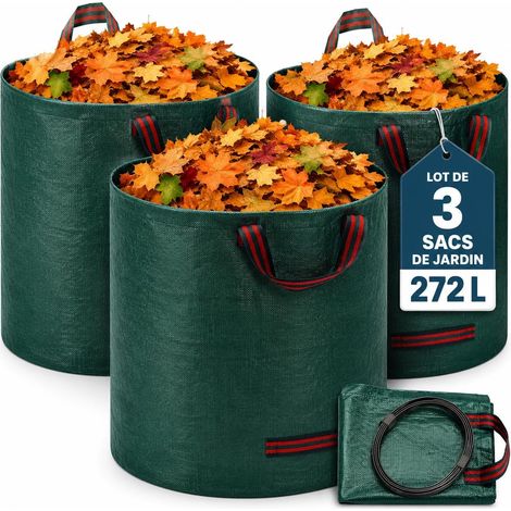 Gartenabfallsäcke – 3er-pack – 272 L – Industriegewebe – Faltbar Mit Griffen – Für Laub Und Äste