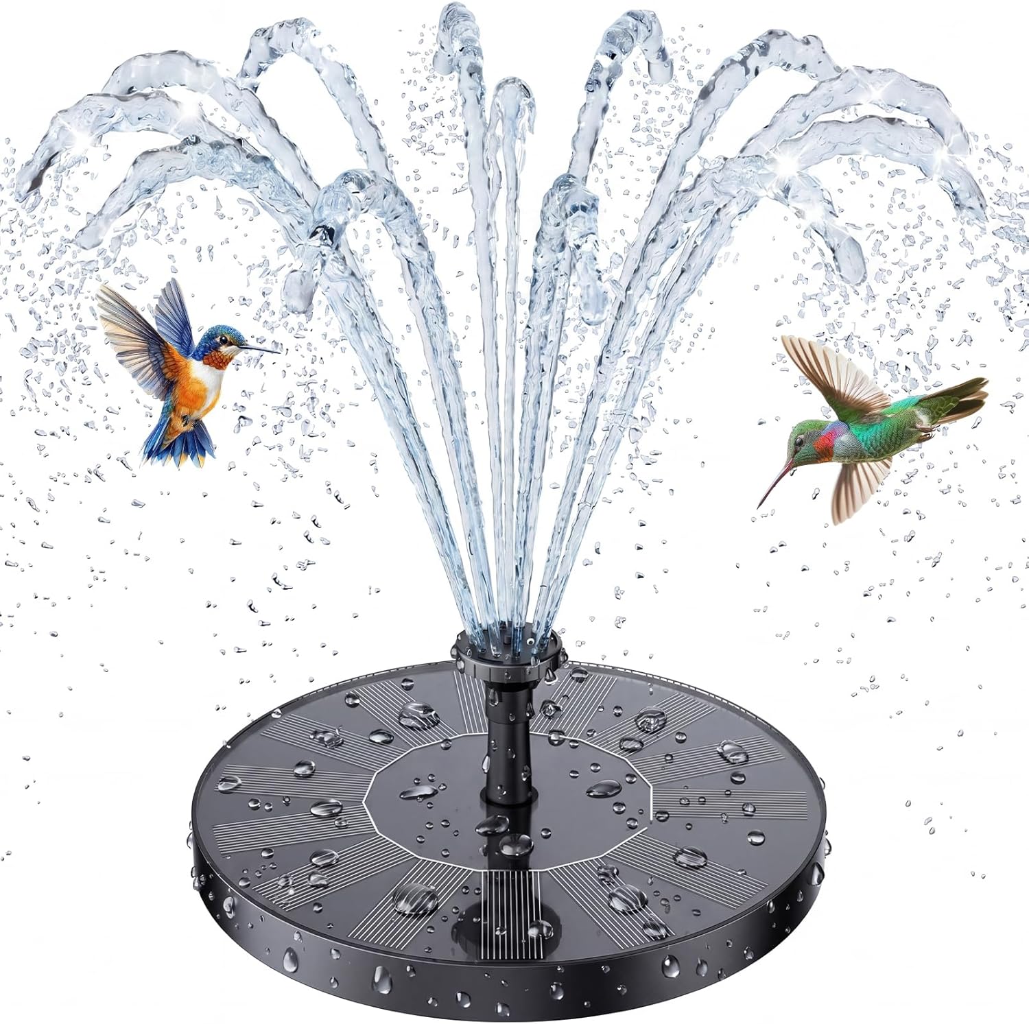 Schwimmende Solarpumpe – 1,5 W – 6 Düsen – Gartenbrunnen, Teich, Vogeltränke, Aquarium