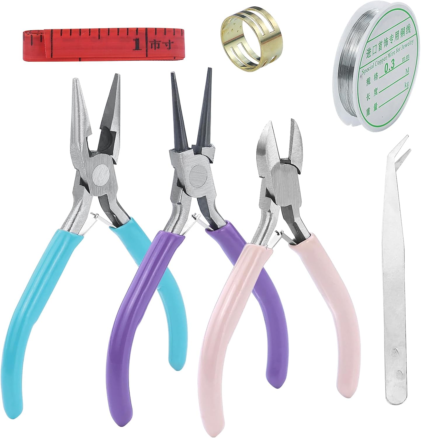 3-teiliges Schmuckzangen-set – Kohlenstoffstahl – Langer Rundspitz-drahtschneider – Basteln & Reparieren – Rosa, Lila, Blau