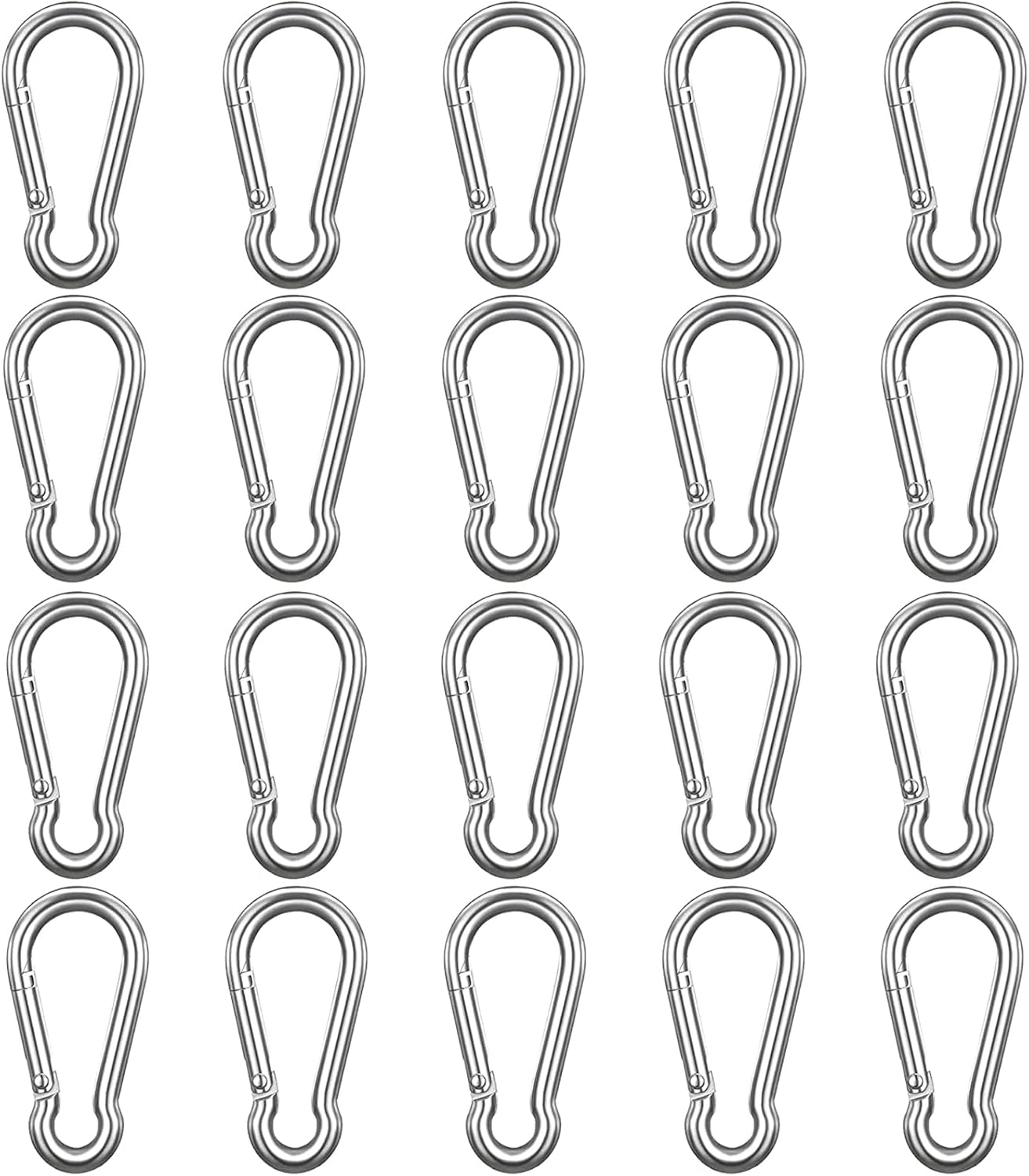 Aluminium-karabiner – 20er-pack – Leichte Legierung – Automatische Verriegelung – Ideal Zum Wandern Und Für Den Alltag – Silber, 40 Mm