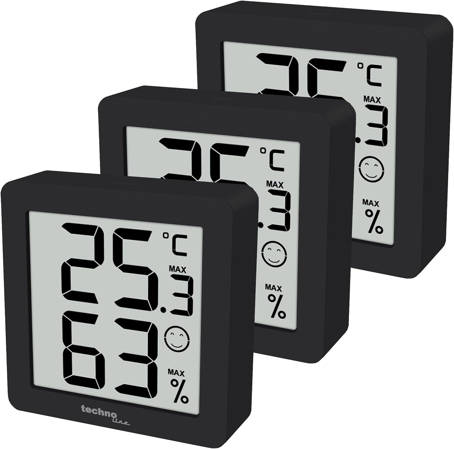 Ws9425 Set Mit 3 Thermometern/hygrometern/hygrometern Mit Magnetständern, Schwarz