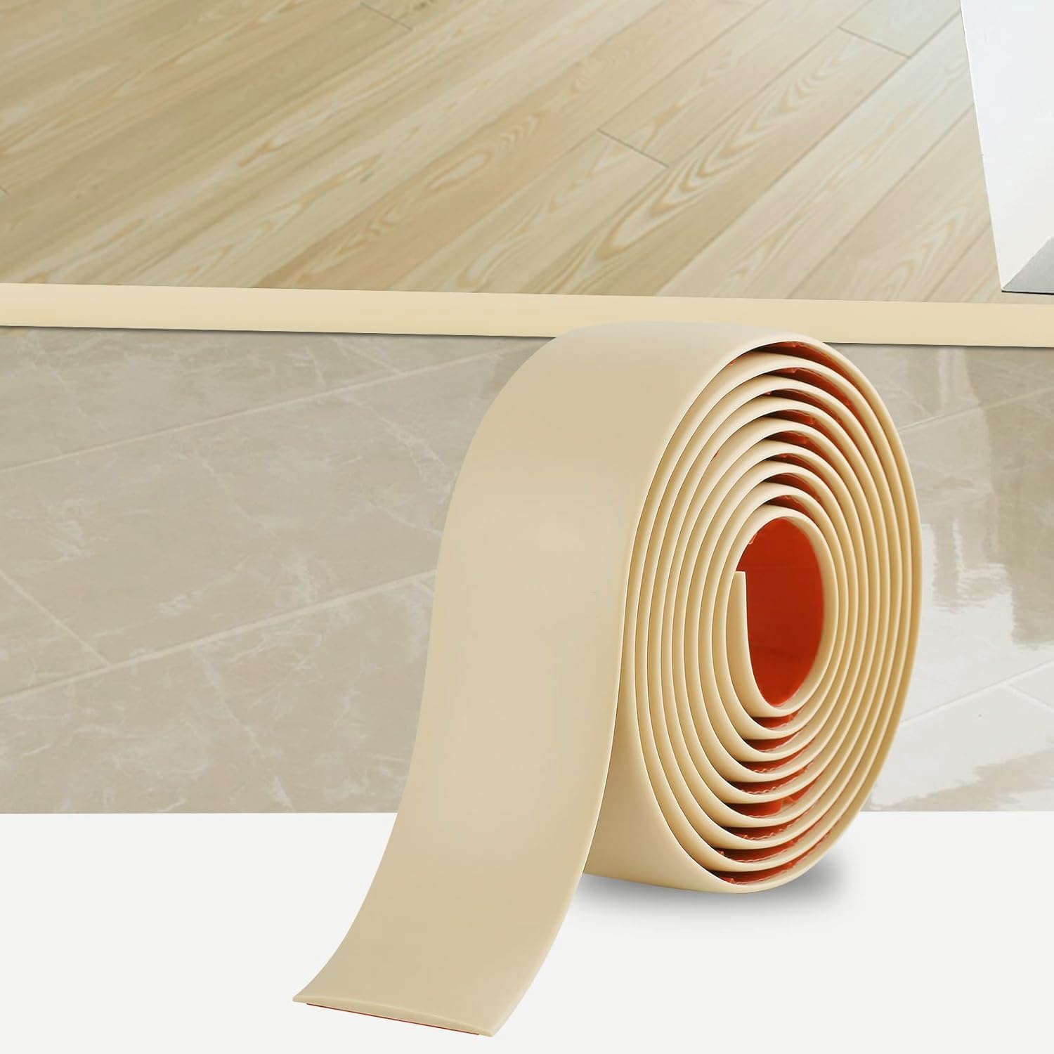 Selbstklebende Übergangsleiste – 2 M – Flexibles Pvc – Übergang Zwischen Boden Und Fliesen – Wohn-/küchenbereich – 4 Cm – Gelblich-beige