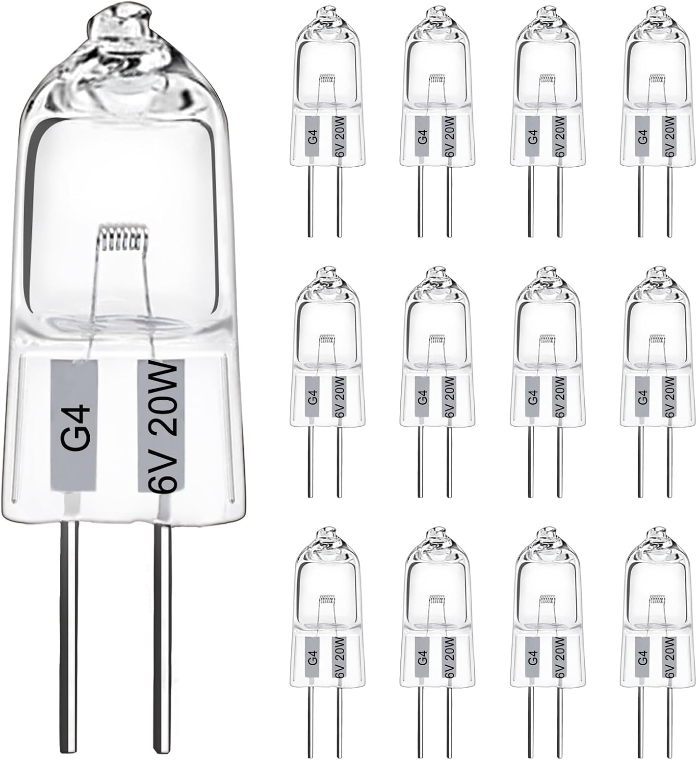 G4-halogenlampen – 12er-pack – Klarglas – Warmweißes Licht (2700 K), Dimmbar – Wohnzimmer, Küche, Büro – 6 V, 20 W