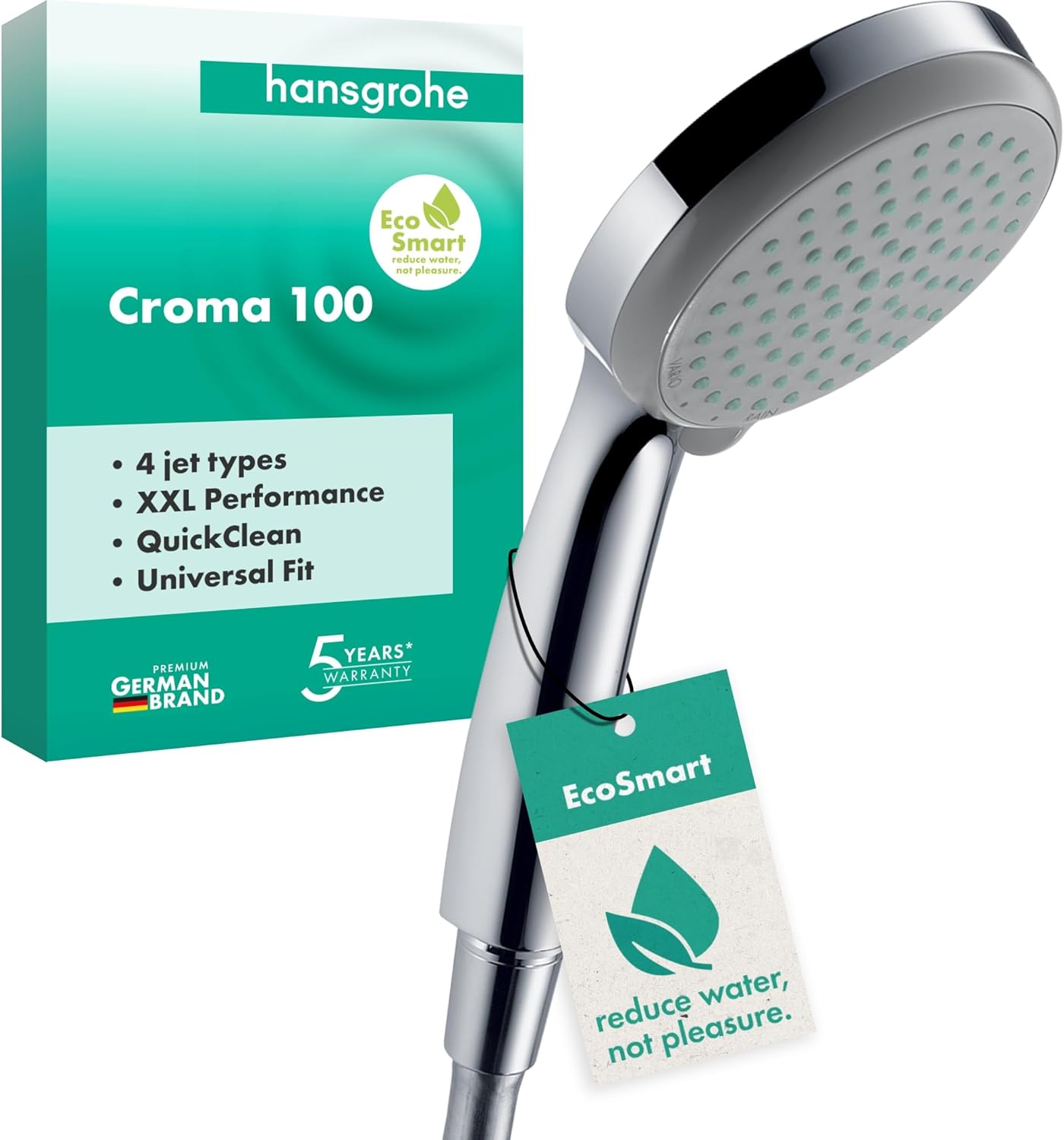 Handbrause – 1 Stück – Chrom Und Silikon – 4 Strahlarten Und Wassersparend – Modernes Badezimmer – Durchmesser 100 Mm