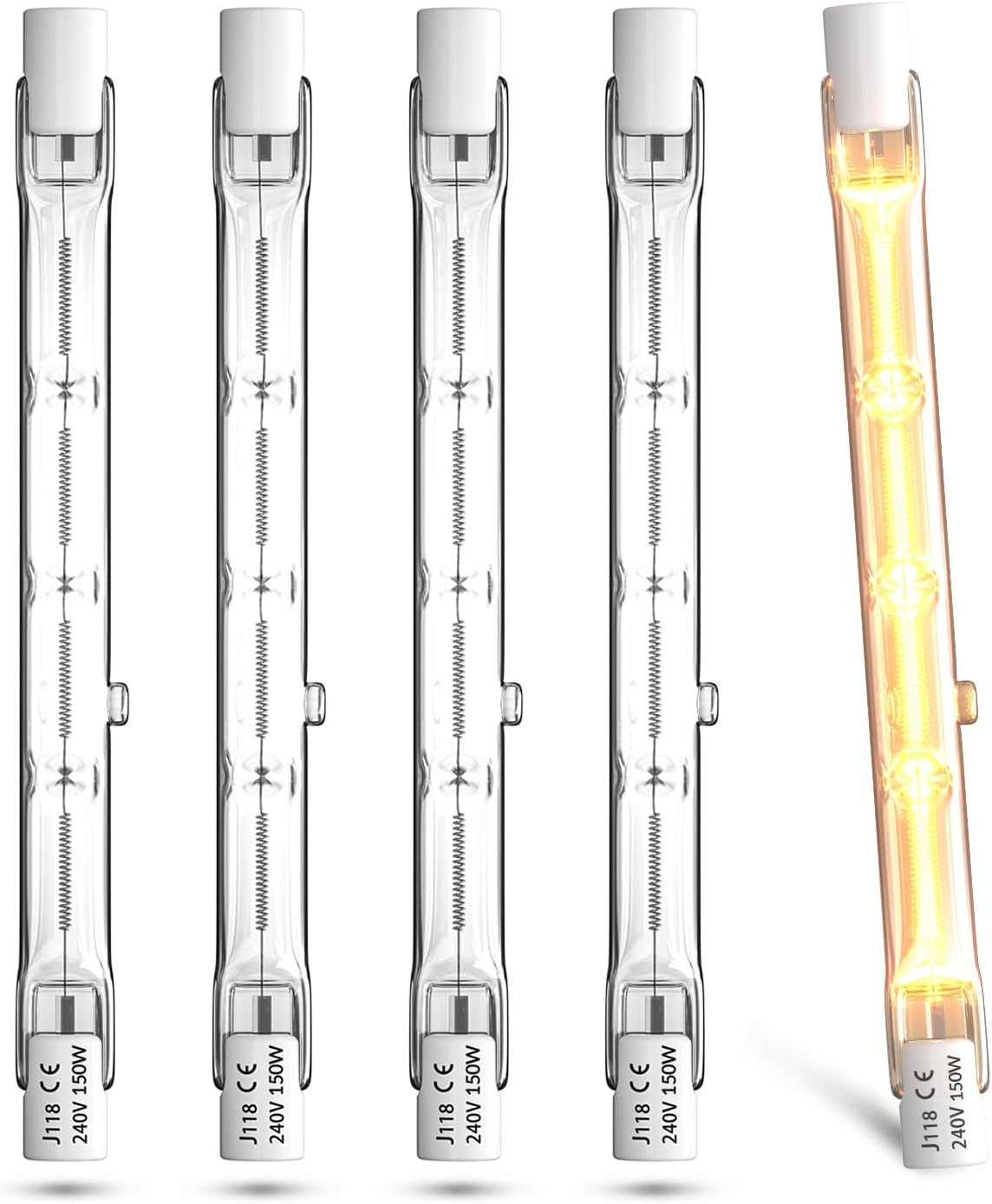 R7s 118 Mm 150 W Warmweiße, Dimmbare Halogenlampe Mit Hoher Helligkeit Für Sicherheits- Und Gartenbeleuchtung – 5er-pack