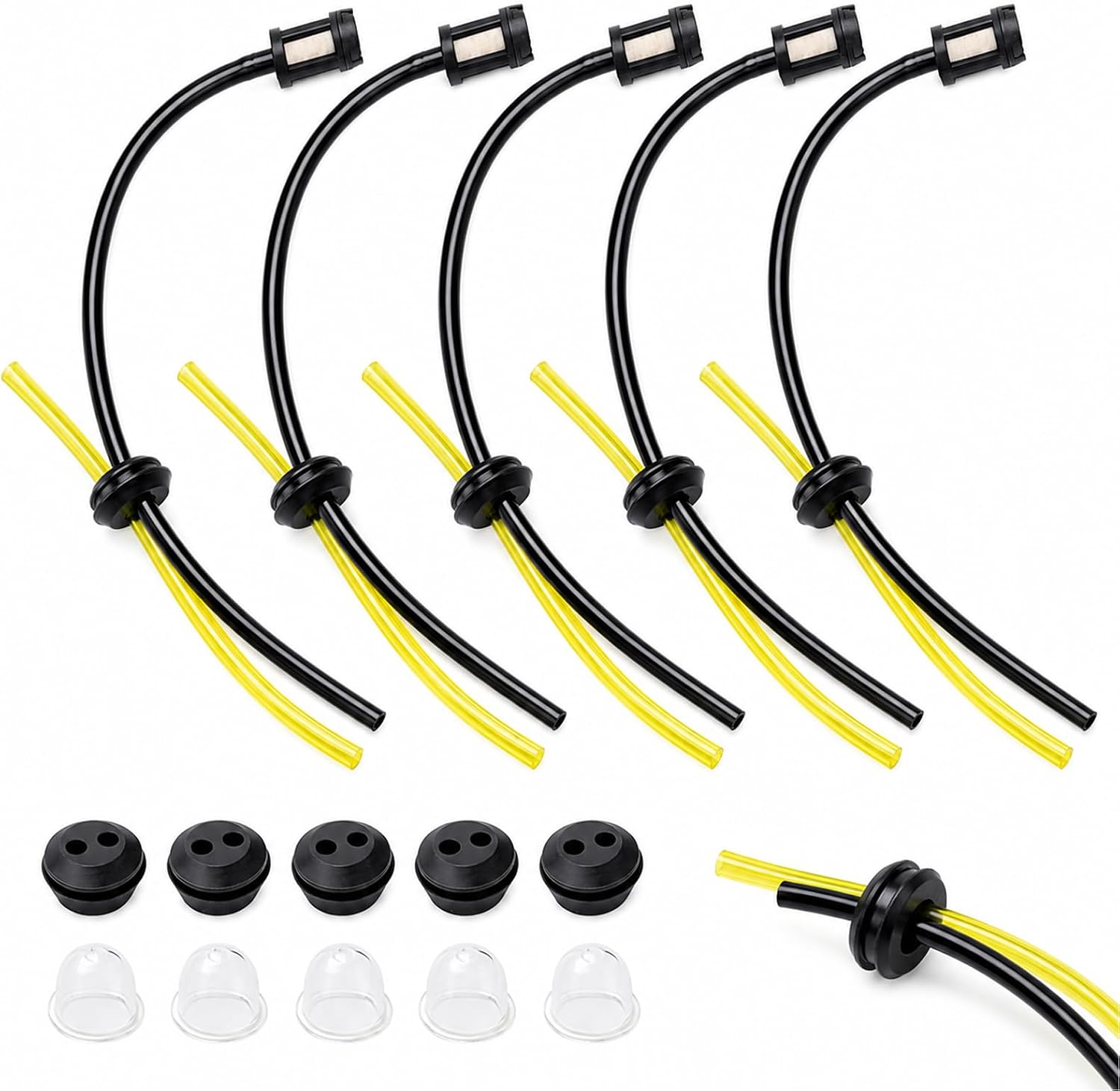 5-teiliges Kraftstoffschlauch-set – Flexibler Gummischlauch – Filter Und Primerpumpe – Für Rasenmäher Und Freischneider – Schwarz Und Gelb